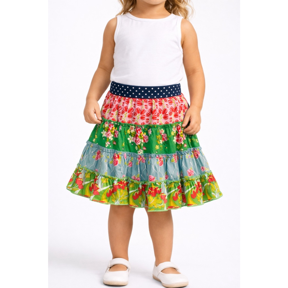 Matilda‎ Jane Platinum Patchwork Floral Twirl Skirt Size 2 Boutique Tiered